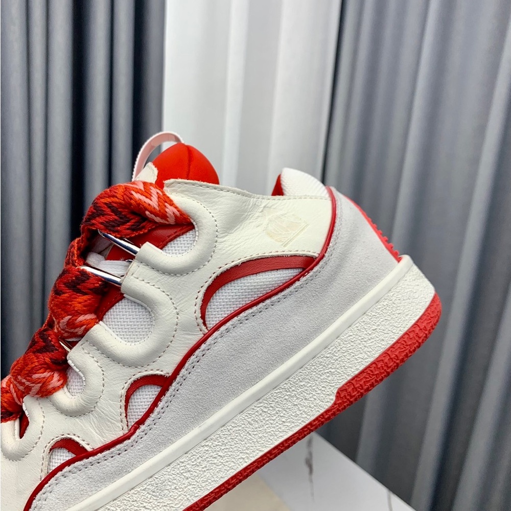 Lanvin Red and White Braided-Lace Women's Sneakers - Picture 7 of 9